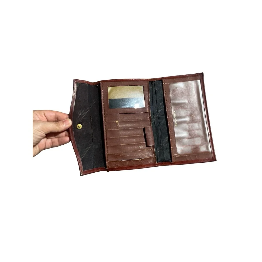 Vintage Rolfs Brown Leather Tri-Fold Clutch Wallet Kiss Lock Coin Purse Mahogany - Picture 7 of 10